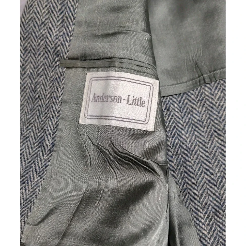 Vintage Harris Tweed Blazer Mens 40 42 Gray Herringbone Wool Anderson-Little USA